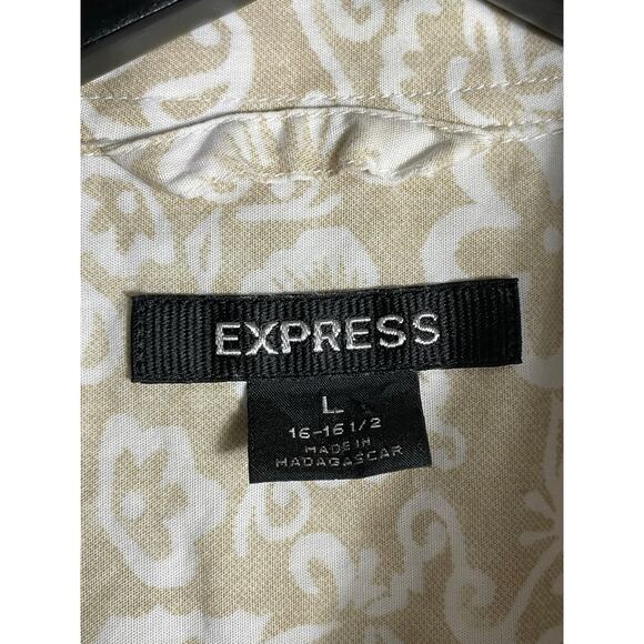Express Men’s Paisley Button Down Dress Shirt Large 100% Cotton Beige White - Picture 5 of 9